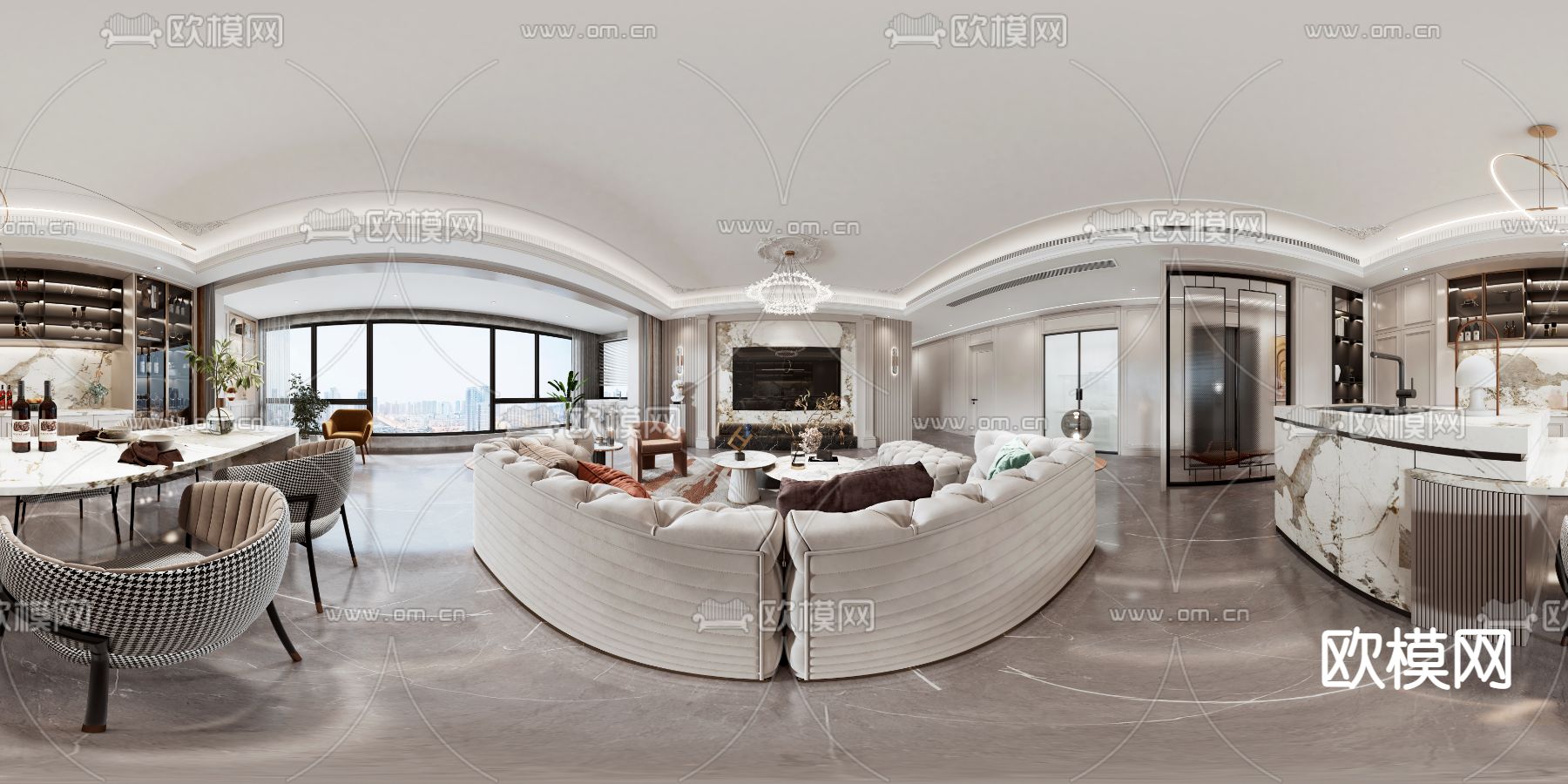 法式轻奢客餐厅vr全景3d模型