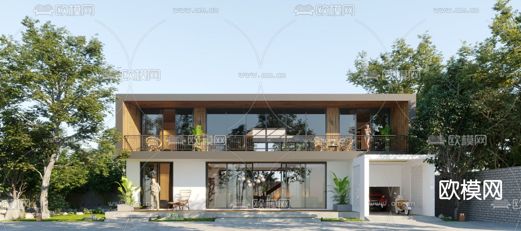 现代独栋别墅外观3d模型下载（渲染图1）