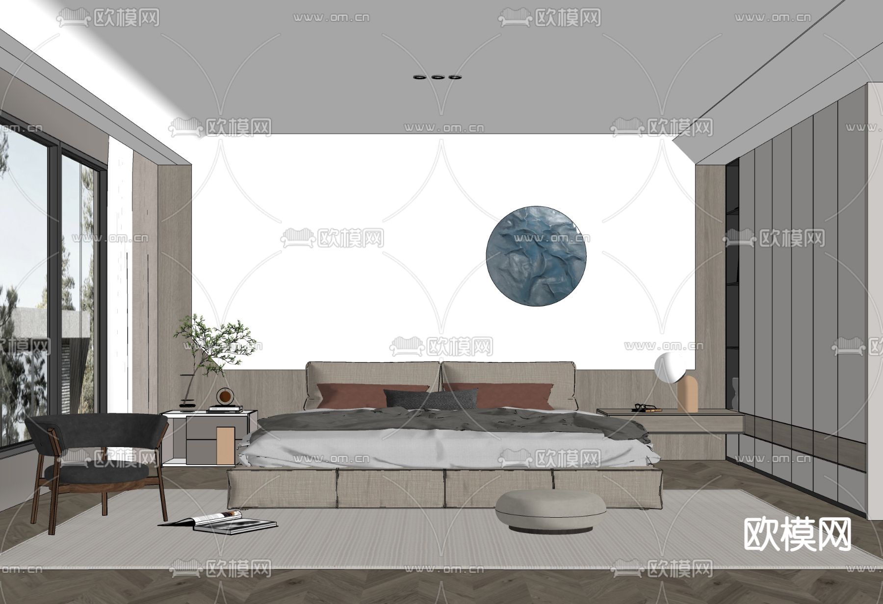 现代卧室su模型下载（渲染图2）