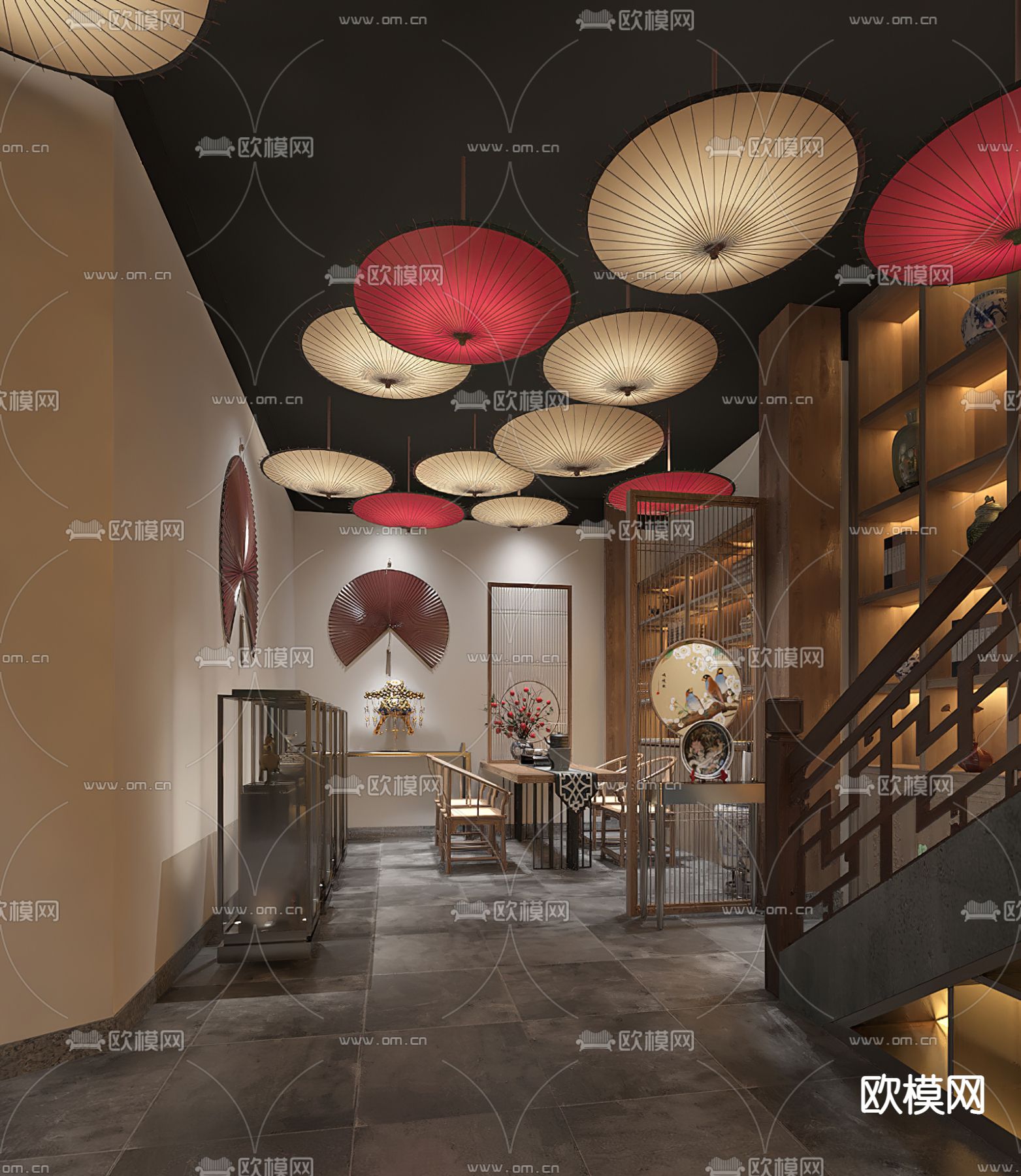 新中式丝绸文化花楼会所3d模型下载（渲染图1）