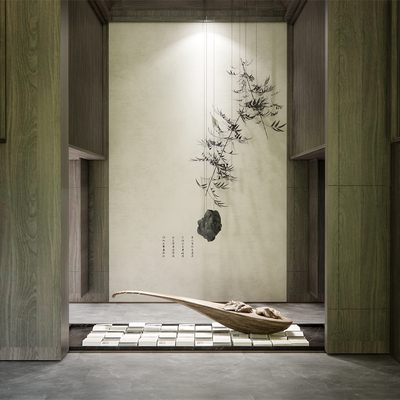  新中式酒店大堂su模型 