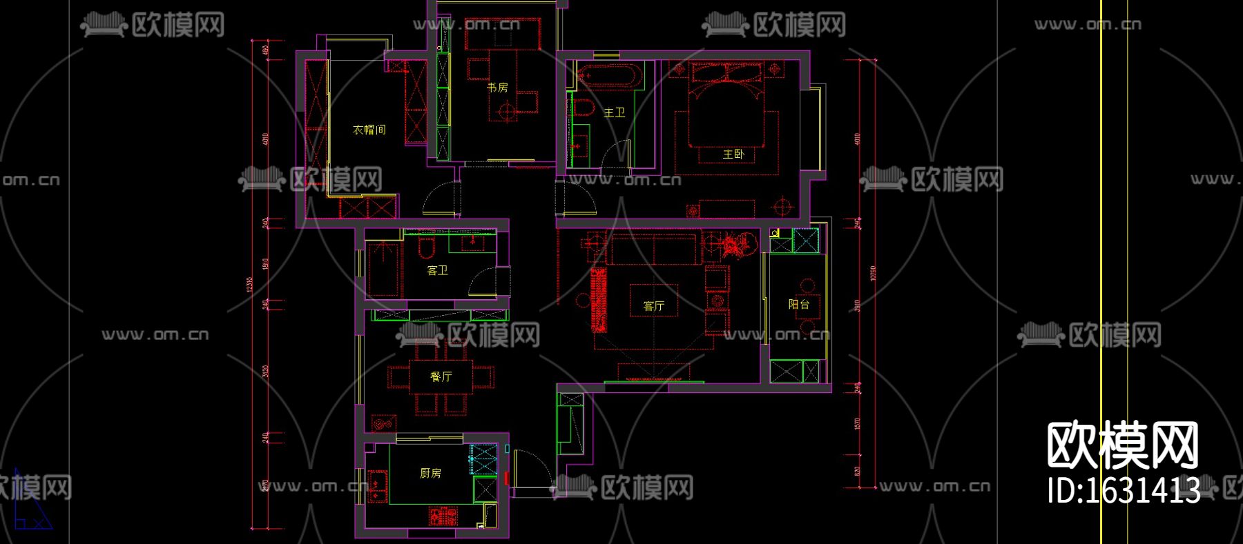 新中式家居住宅cad施工图下载（渲染图4）
