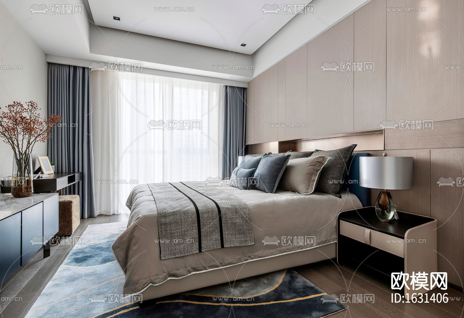 现代家居大平层cad施工图下载（渲染图8）