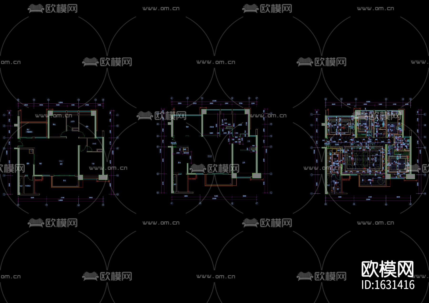现代住宅cad施工图下载（渲染图3）