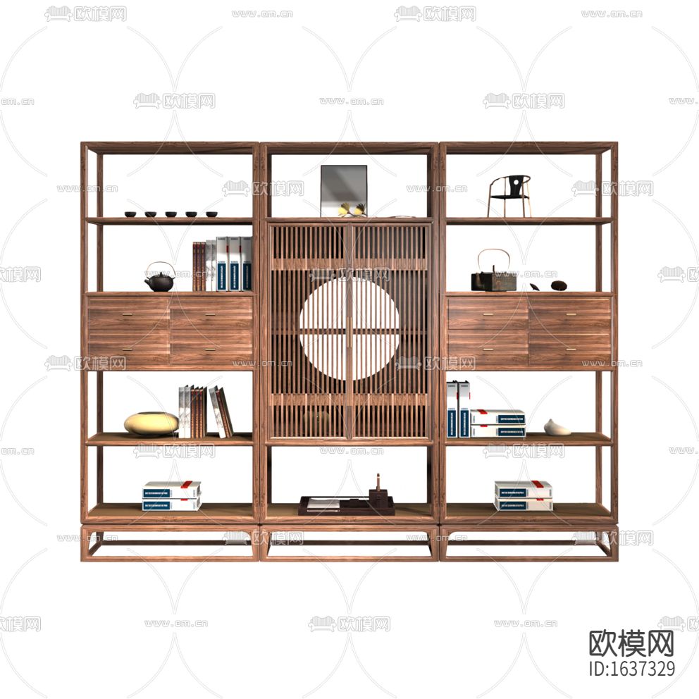 新中式禅意实木陈列架下载