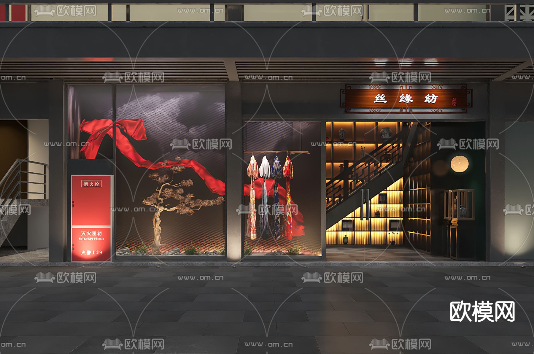 新中式丝绸文化花楼会所3d模型下载（渲染图2）