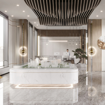  现代售楼处沙盘区su模型 