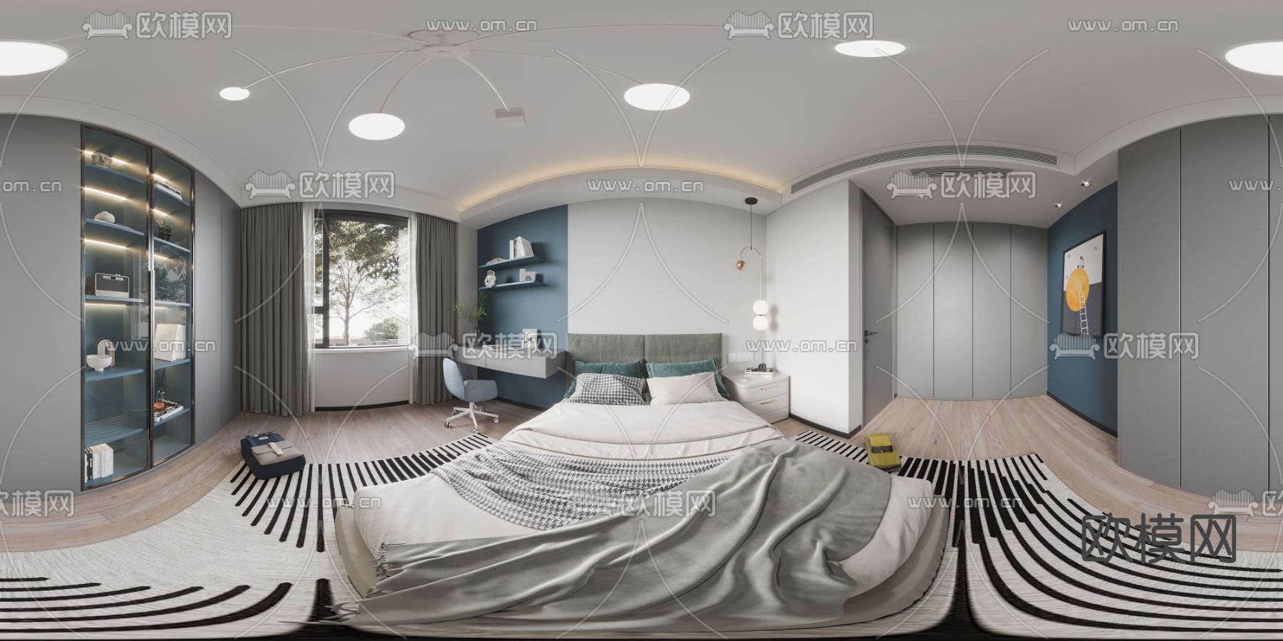 现代卧室男孩房vr全景3d模型