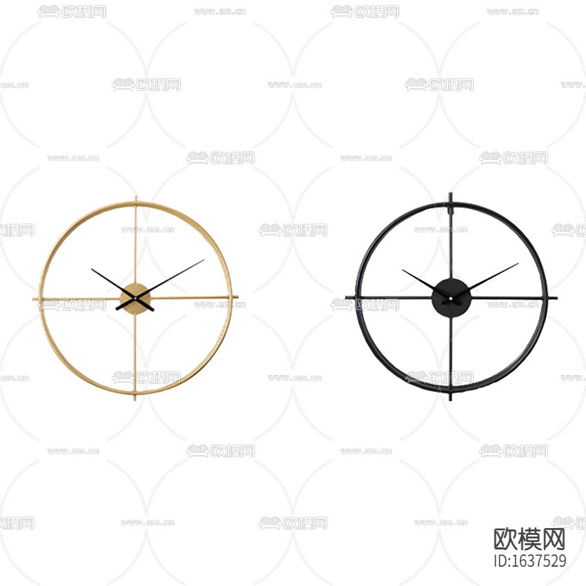 现代极简黑色金色金属环挂钟下载