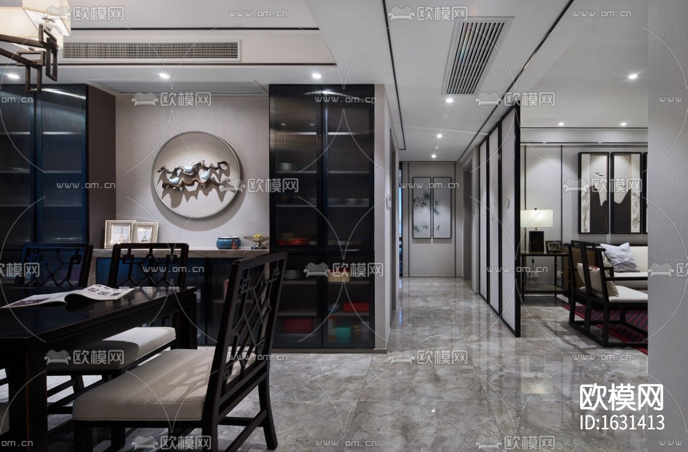 新中式家居住宅cad施工图下载（渲染图2）