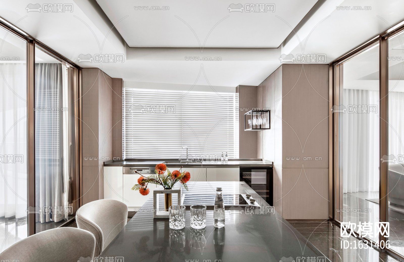 现代家居大平层cad施工图下载（渲染图5）