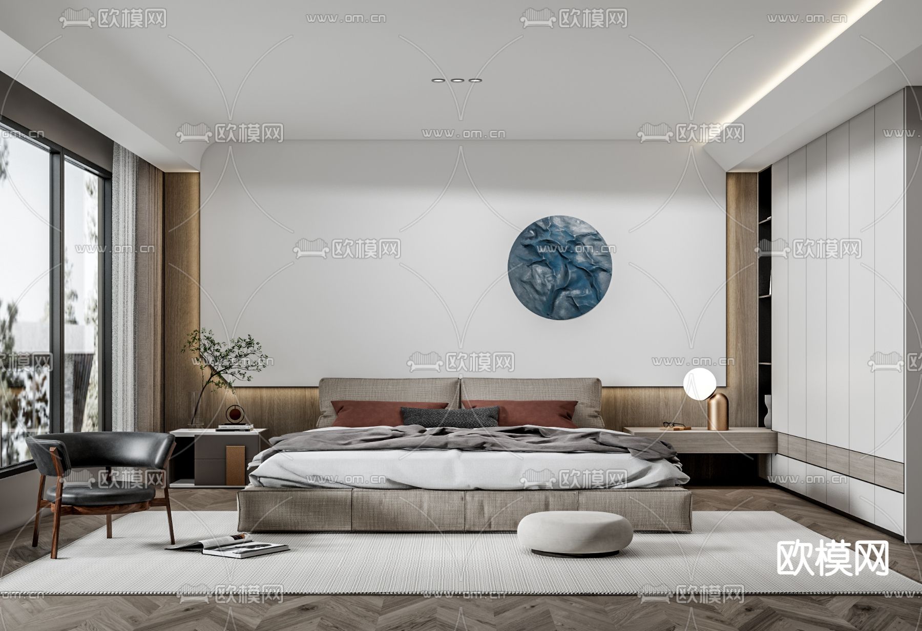 现代卧室su模型下载（渲染图1）