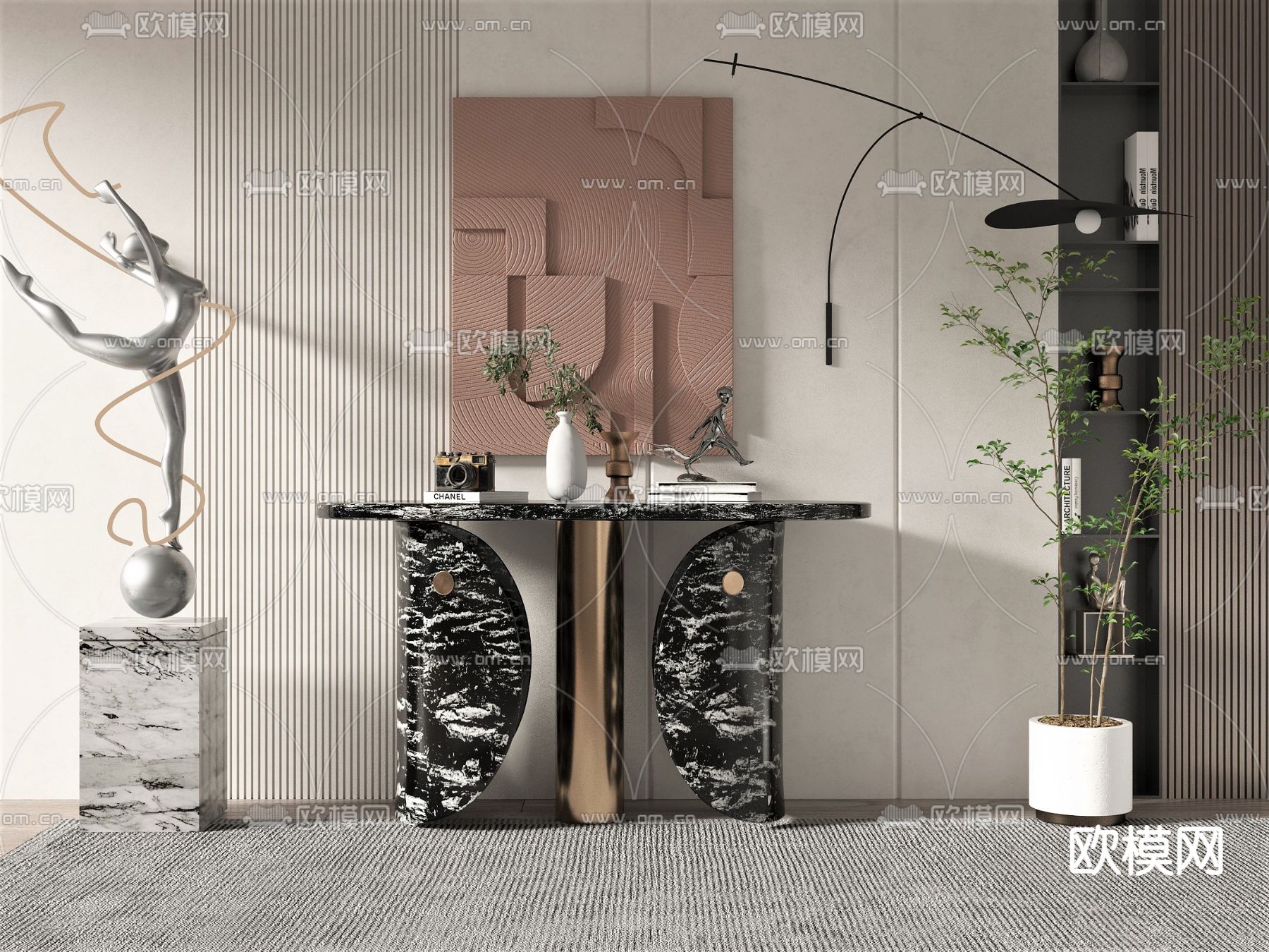 现代轻奢玄关端景台3d模型