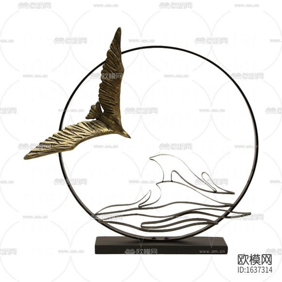 現(xiàn)代輕奢金屬做舊云霧飛鳥擺件下載