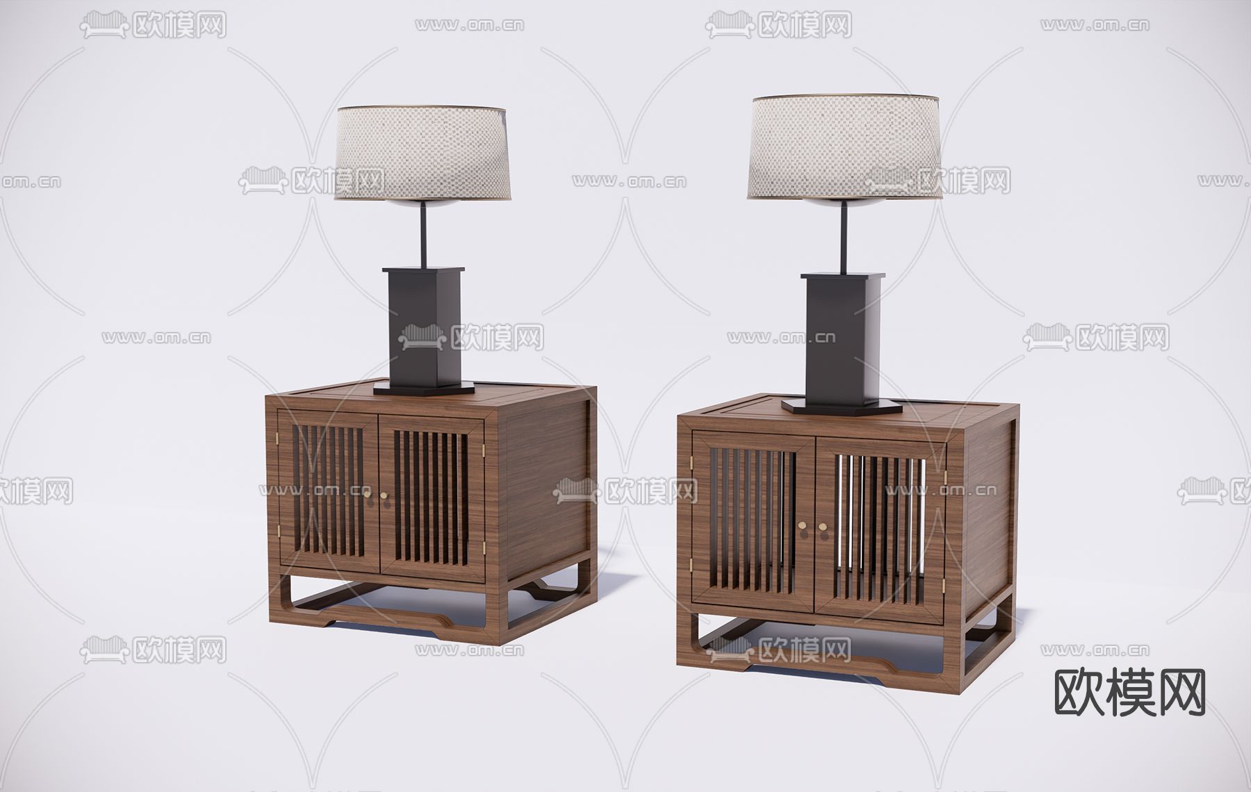 中式实木床头柜su模型下载（渲染图1）