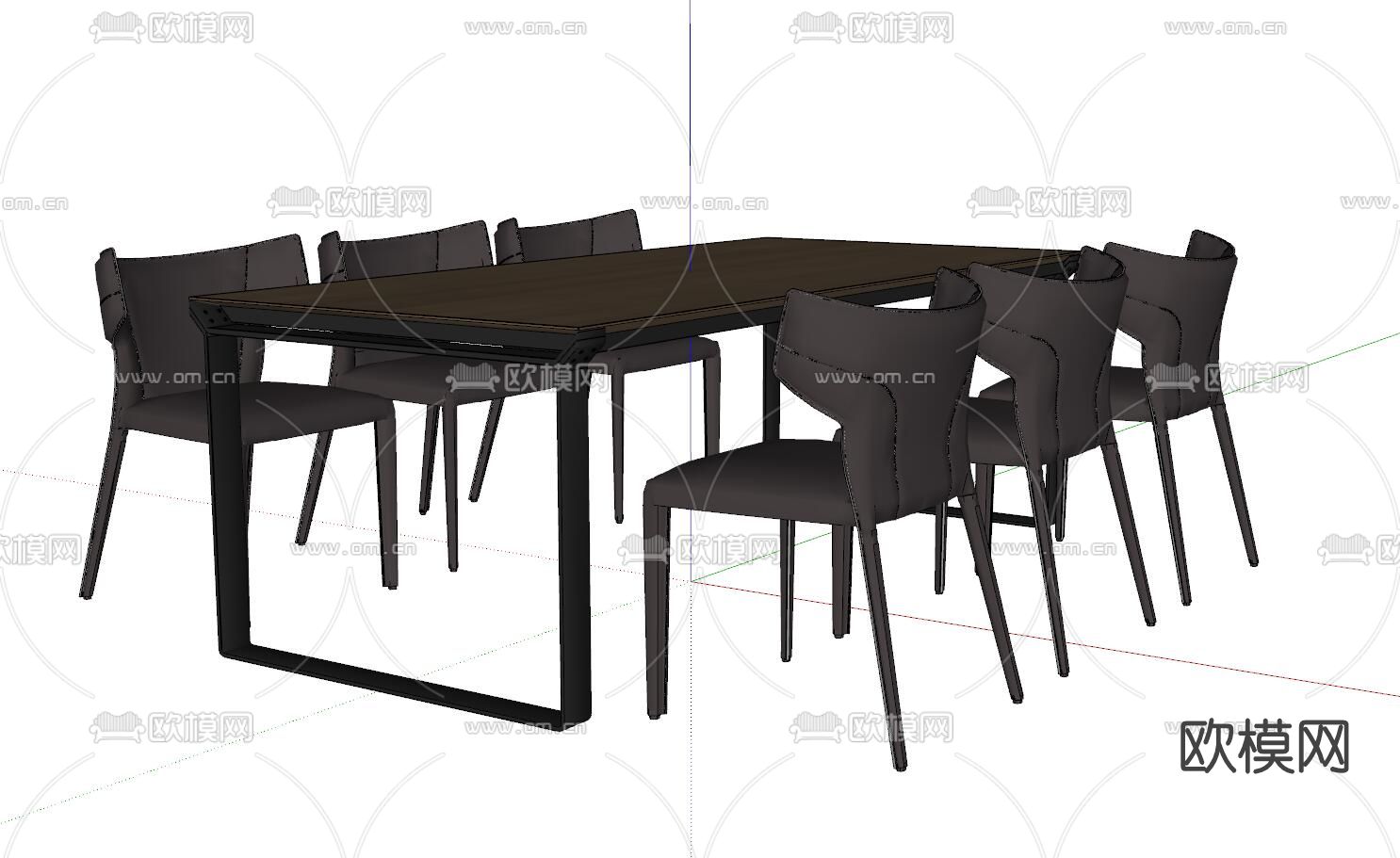 现代条形餐桌椅su模型下载（渲染图2）