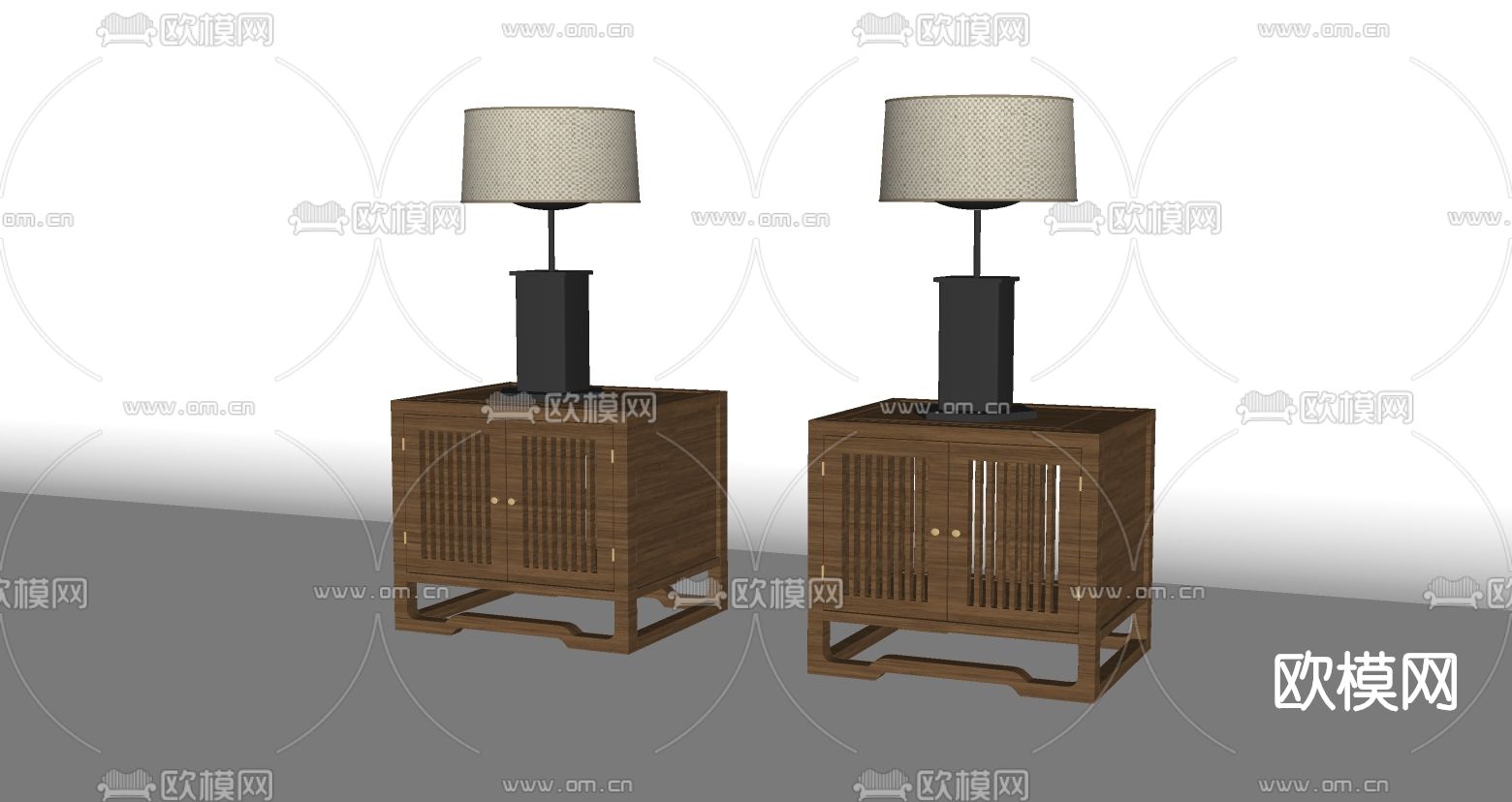 中式实木床头柜su模型下载（渲染图2）