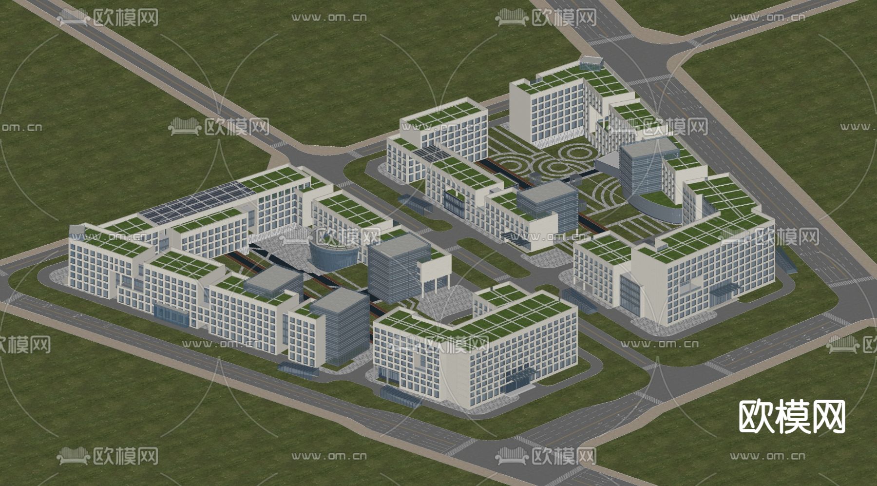现代办公楼产业园su模型下载（渲染图4）