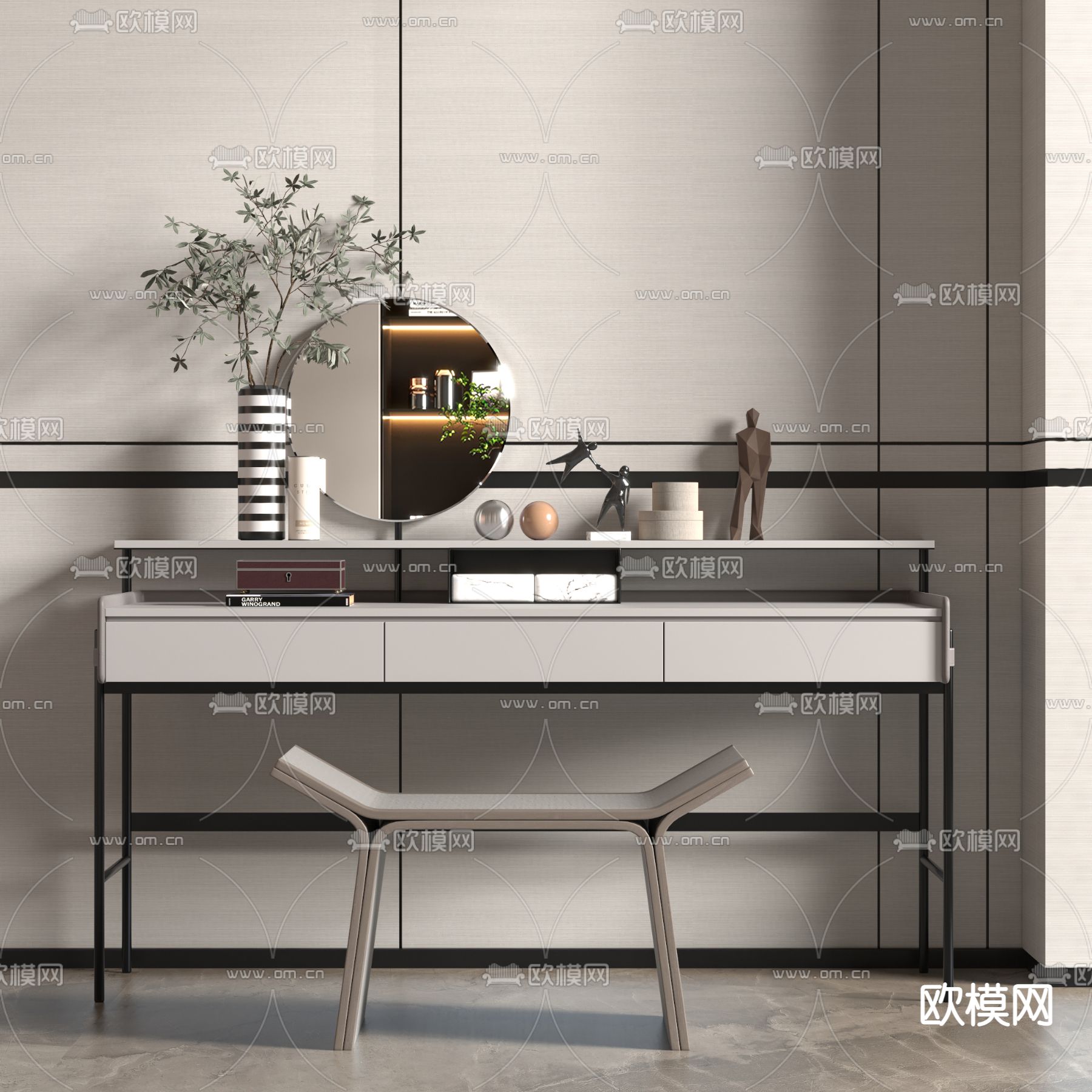 现代轻奢梳妆台su模型下载（渲染图1）