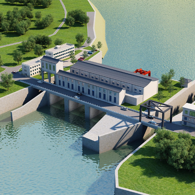 水库闸门鸟瞰3d模型