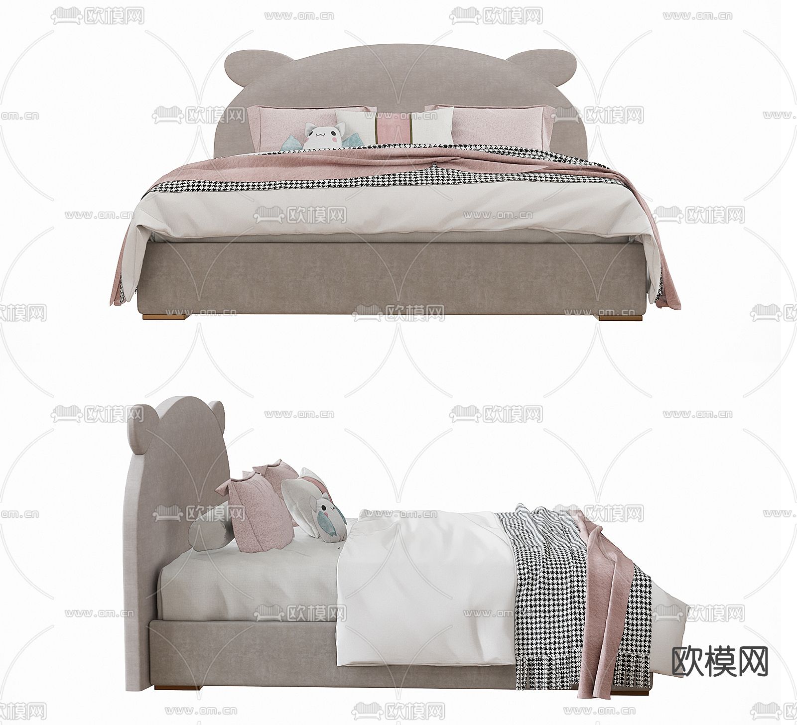 现代布艺儿童床su模型下载（渲染图1）
