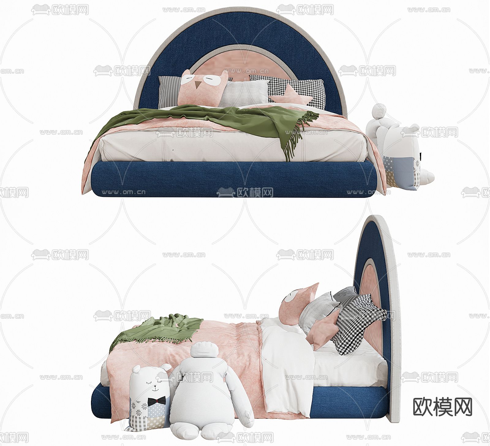 现代布艺儿童床su模型下载（渲染图1）