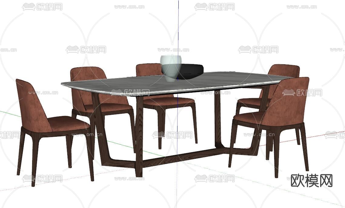 现代条形餐桌椅su模型下载（渲染图2）