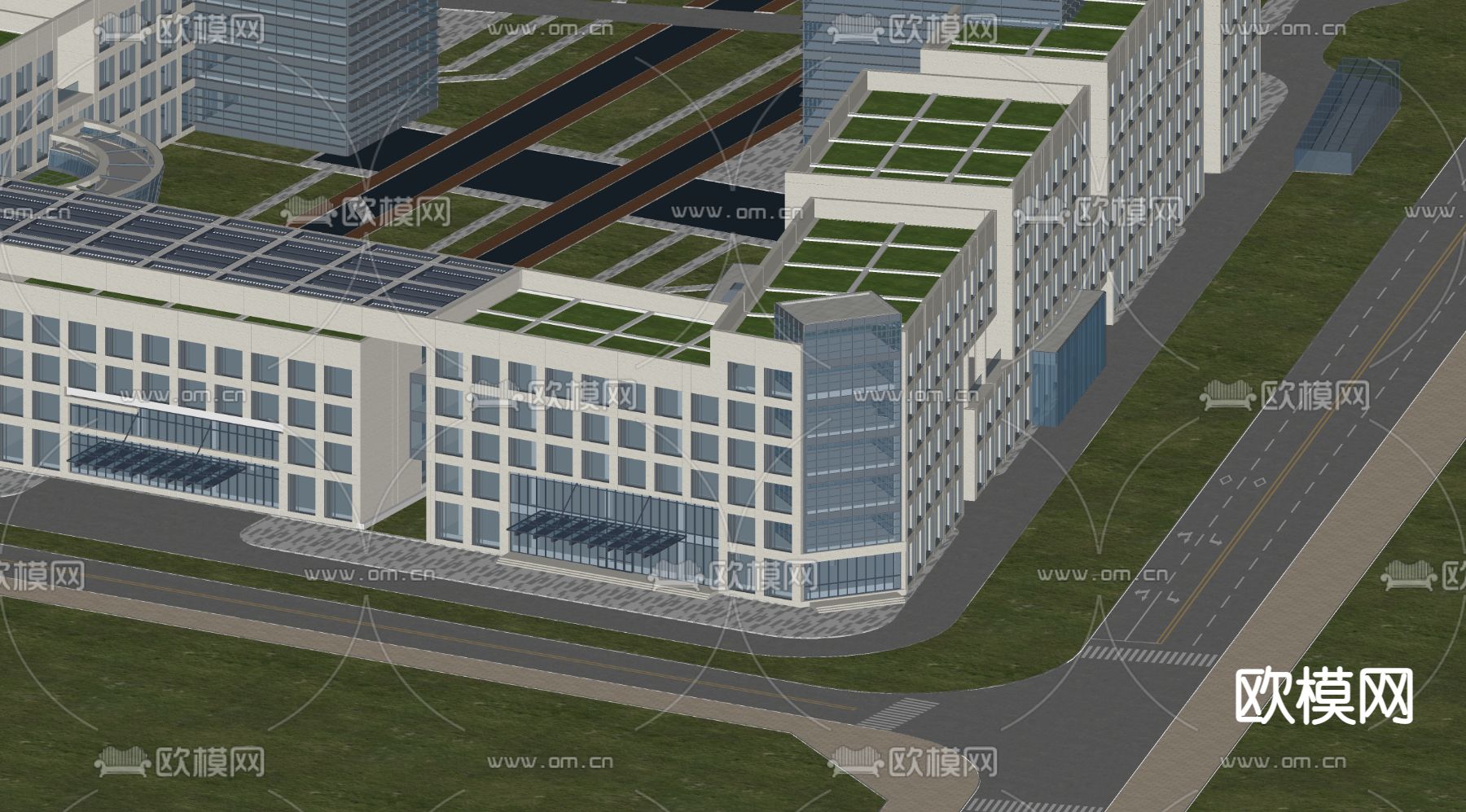 现代办公楼产业园su模型下载（渲染图3）