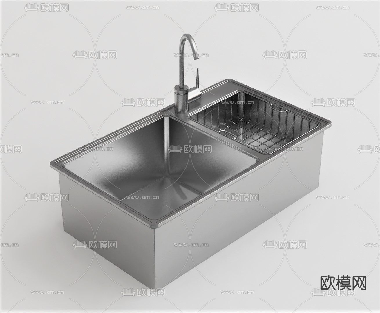 现代不锈钢水槽su模型下载（渲染图1）