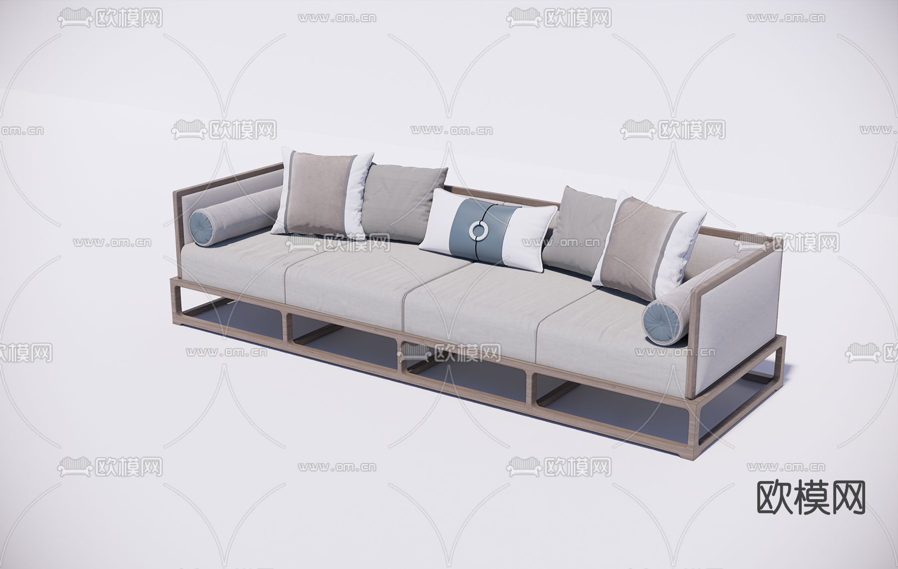 新中式实木多人沙发su模型下载（渲染图1）