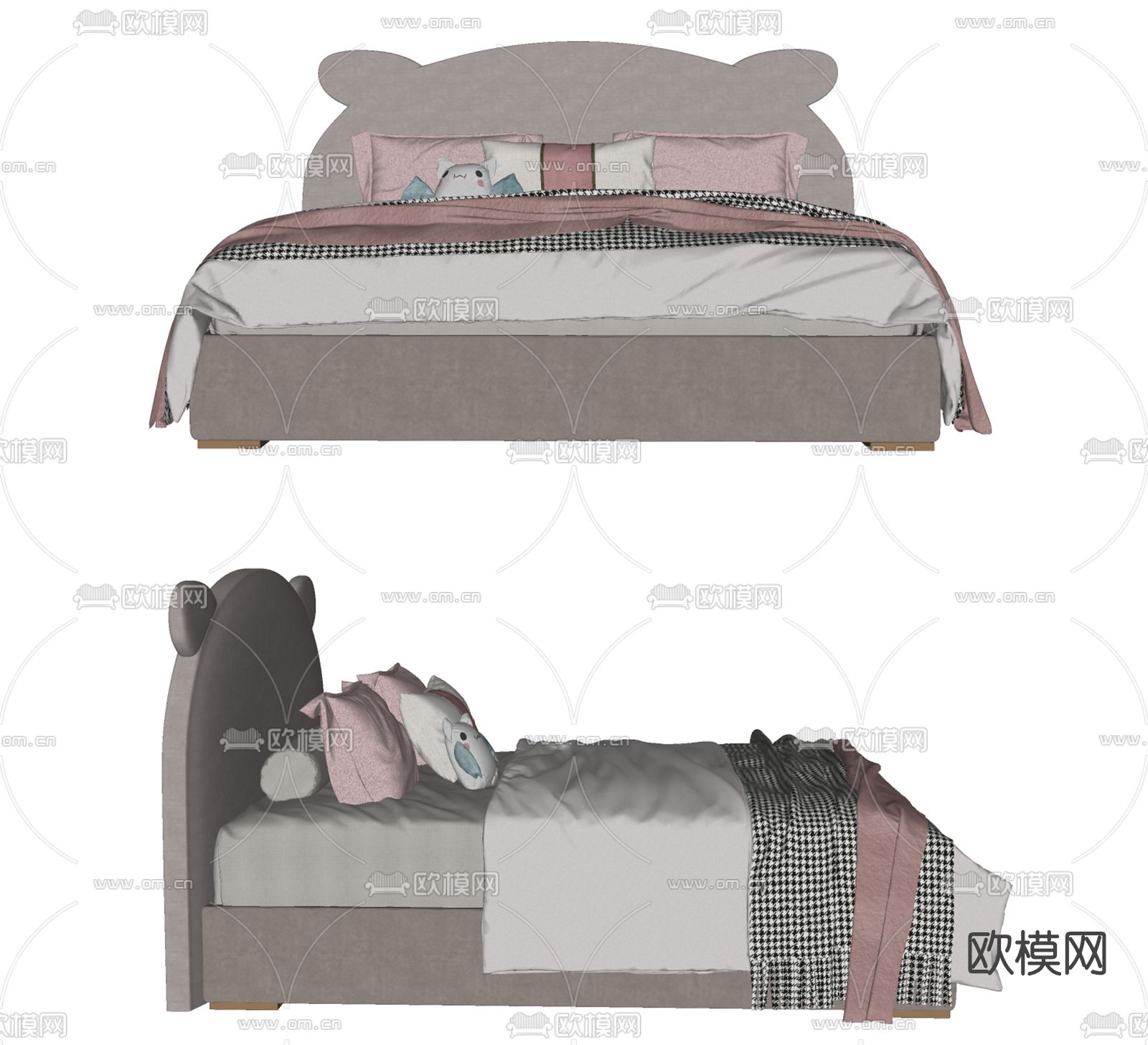 现代布艺儿童床su模型下载（渲染图2）