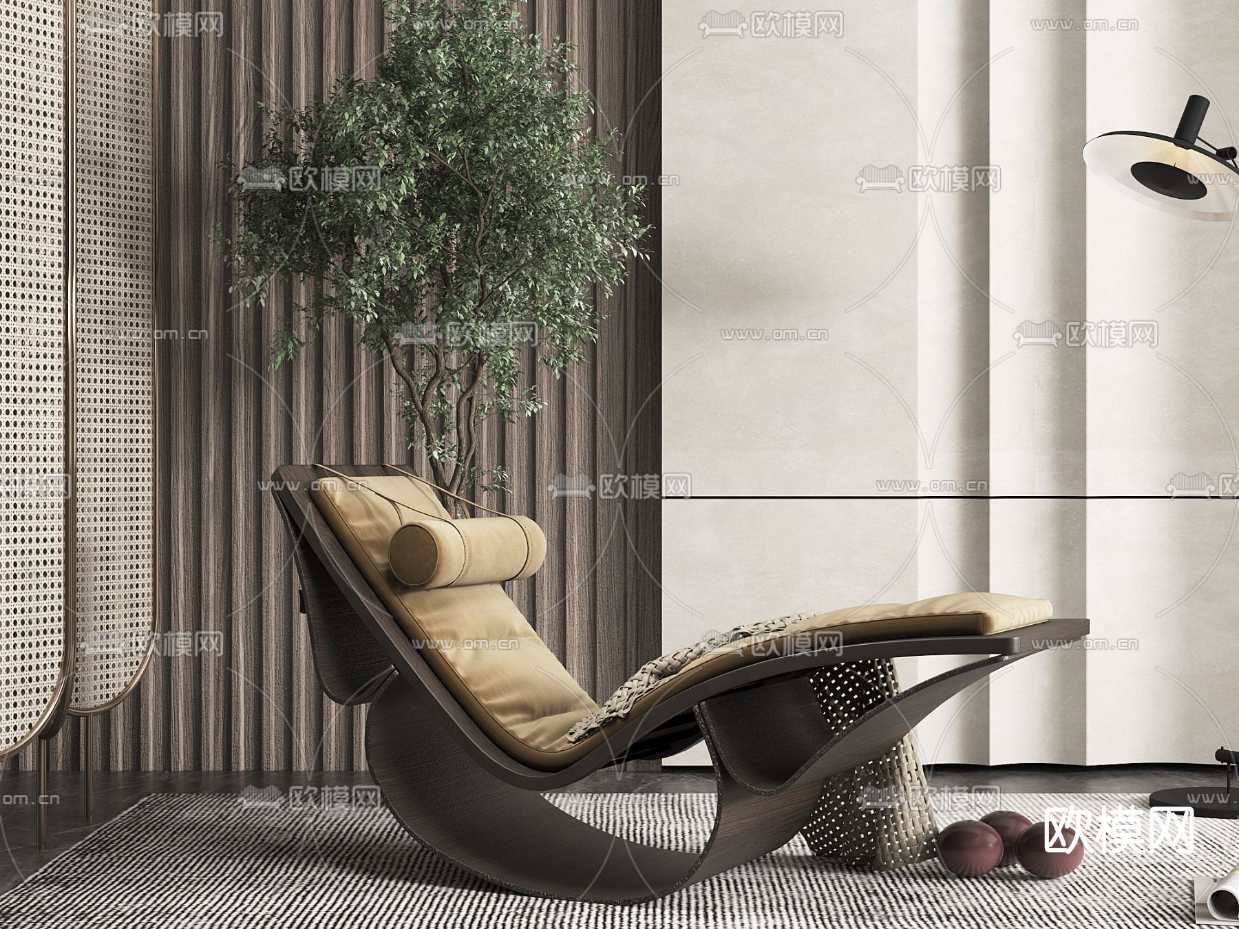 现代布艺休闲躺椅3d模型下载（渲染图2）