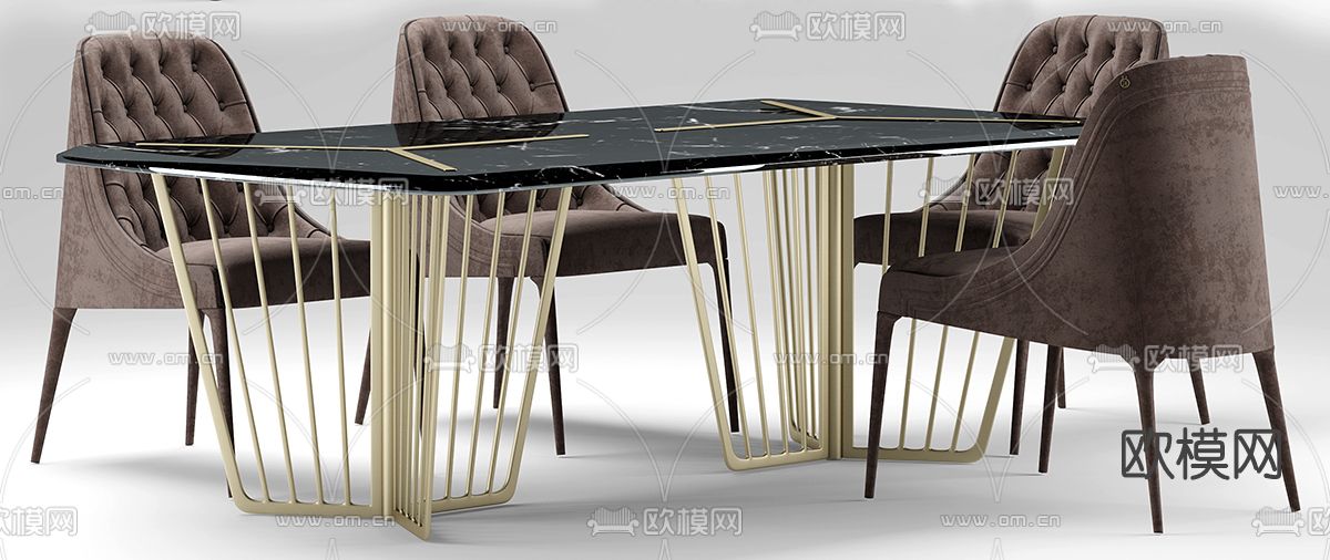 现代轻奢餐桌椅su模型下载（渲染图1）