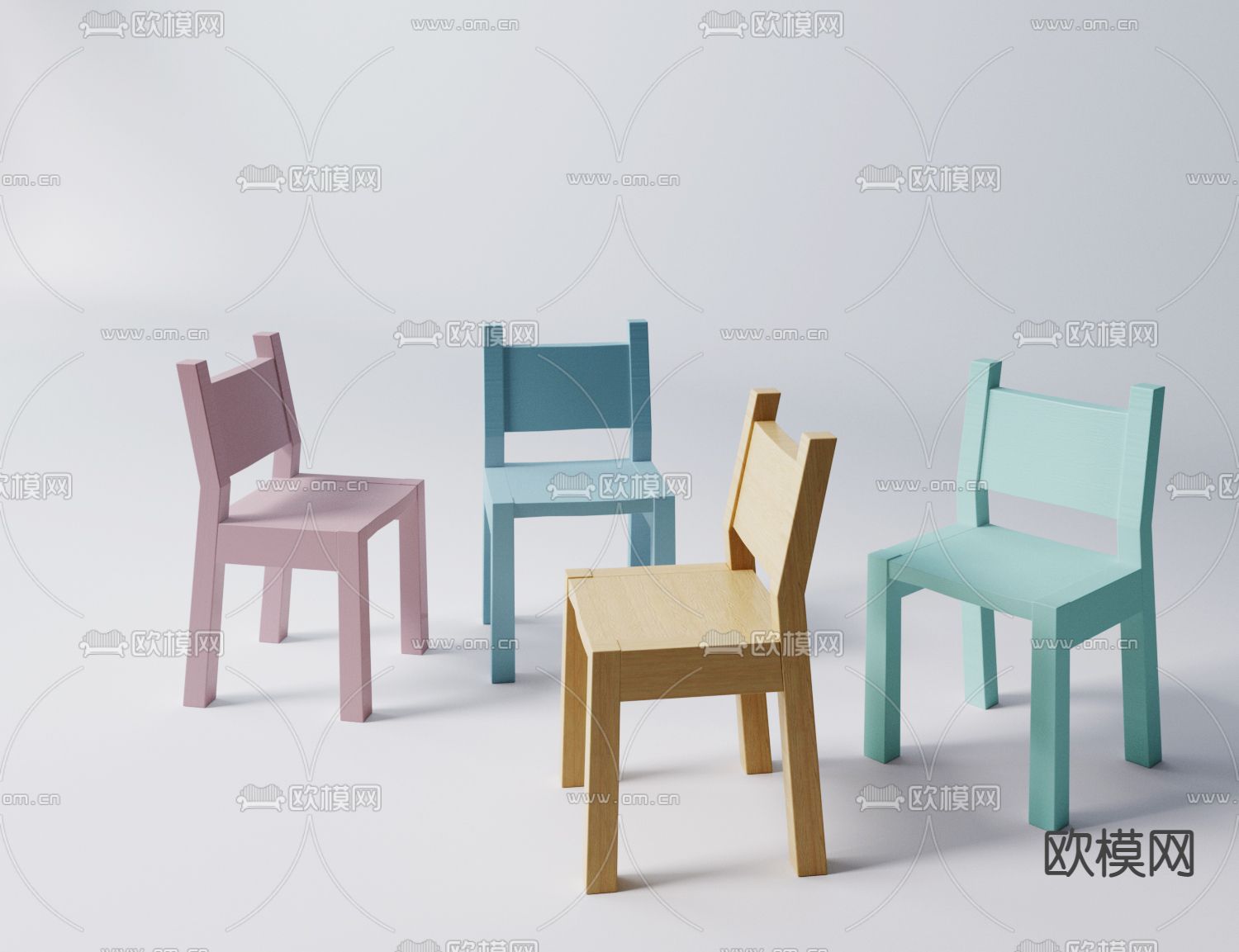 现代实木儿童椅3d模型下载