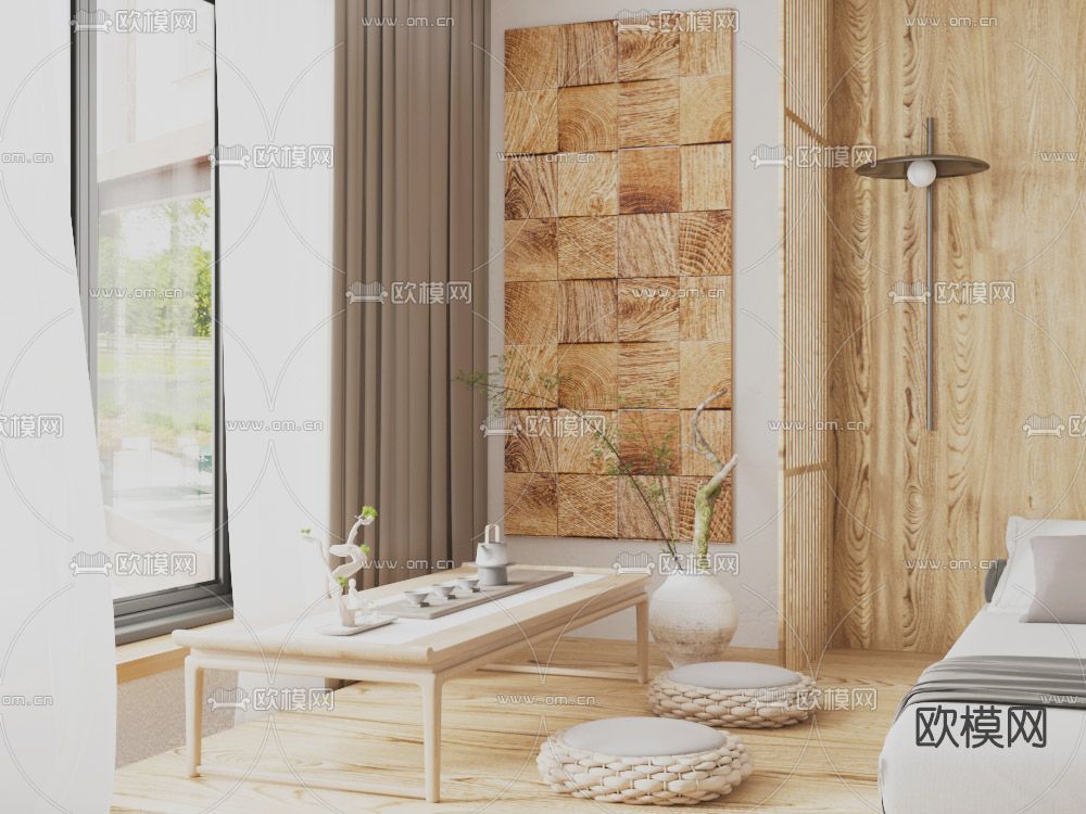 日式榻榻米卧室3d模型下载（渲染图2）