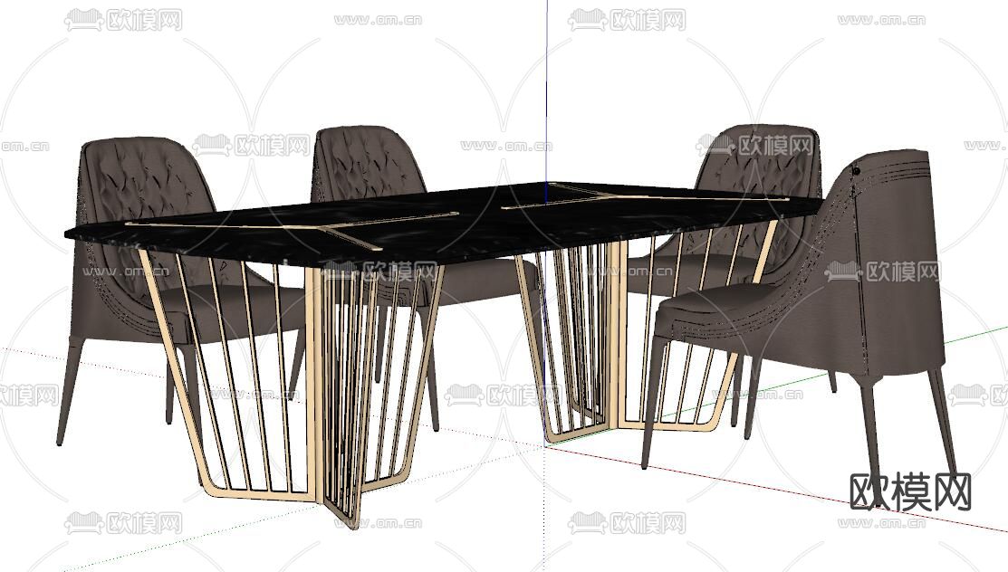 现代轻奢餐桌椅su模型下载（渲染图2）