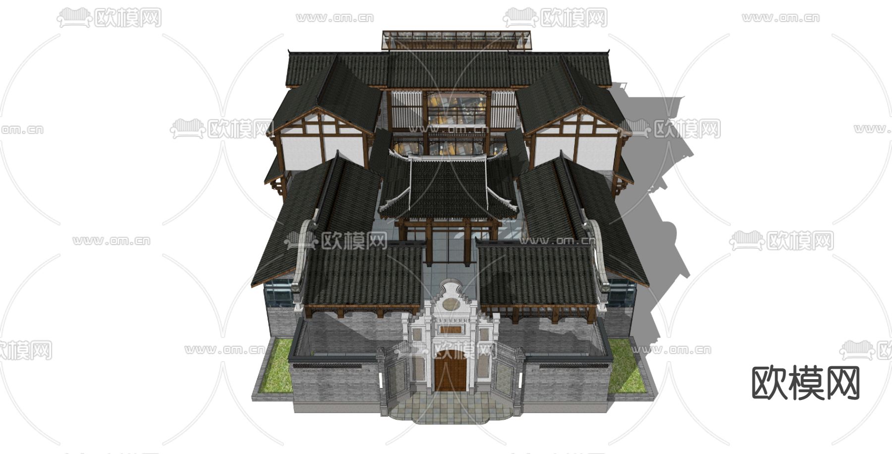 新中式四合院su模型下载（渲染图1）