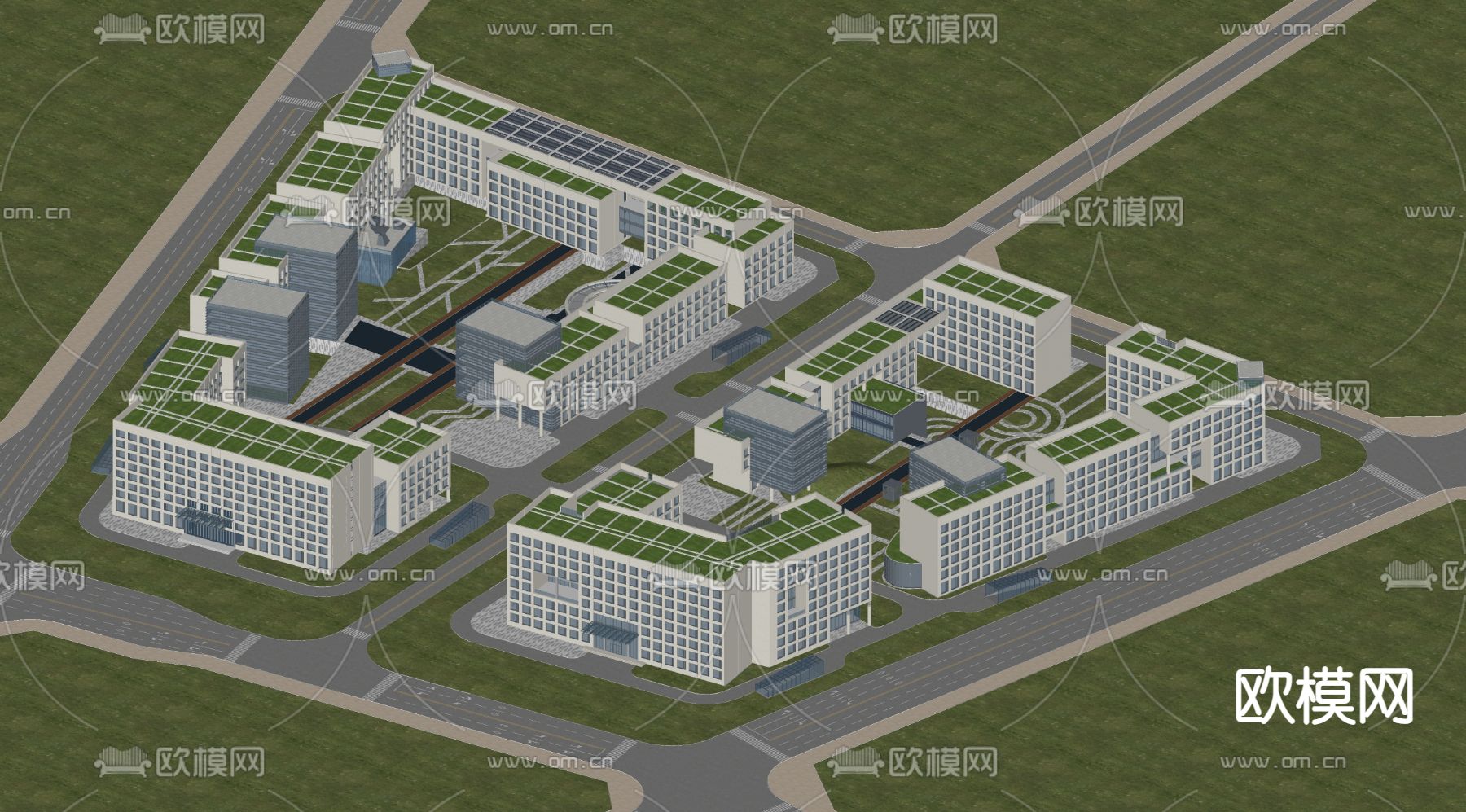 现代办公楼产业园su模型下载（渲染图1）