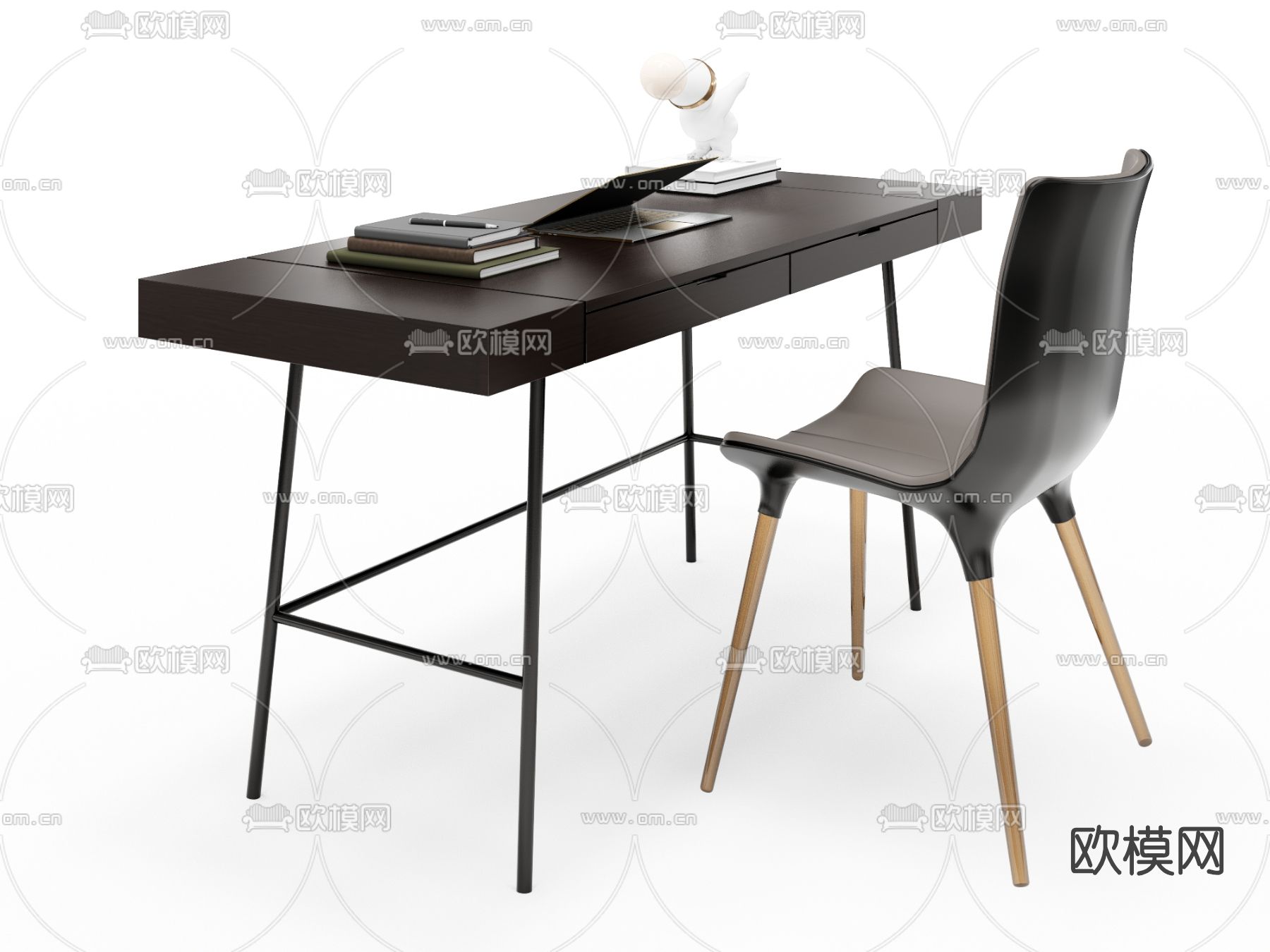 现代简约书桌椅su模型下载（渲染图3）