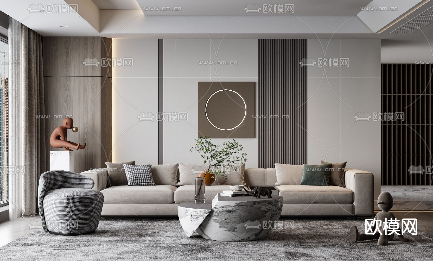 现代布艺多人沙发组合3d模型