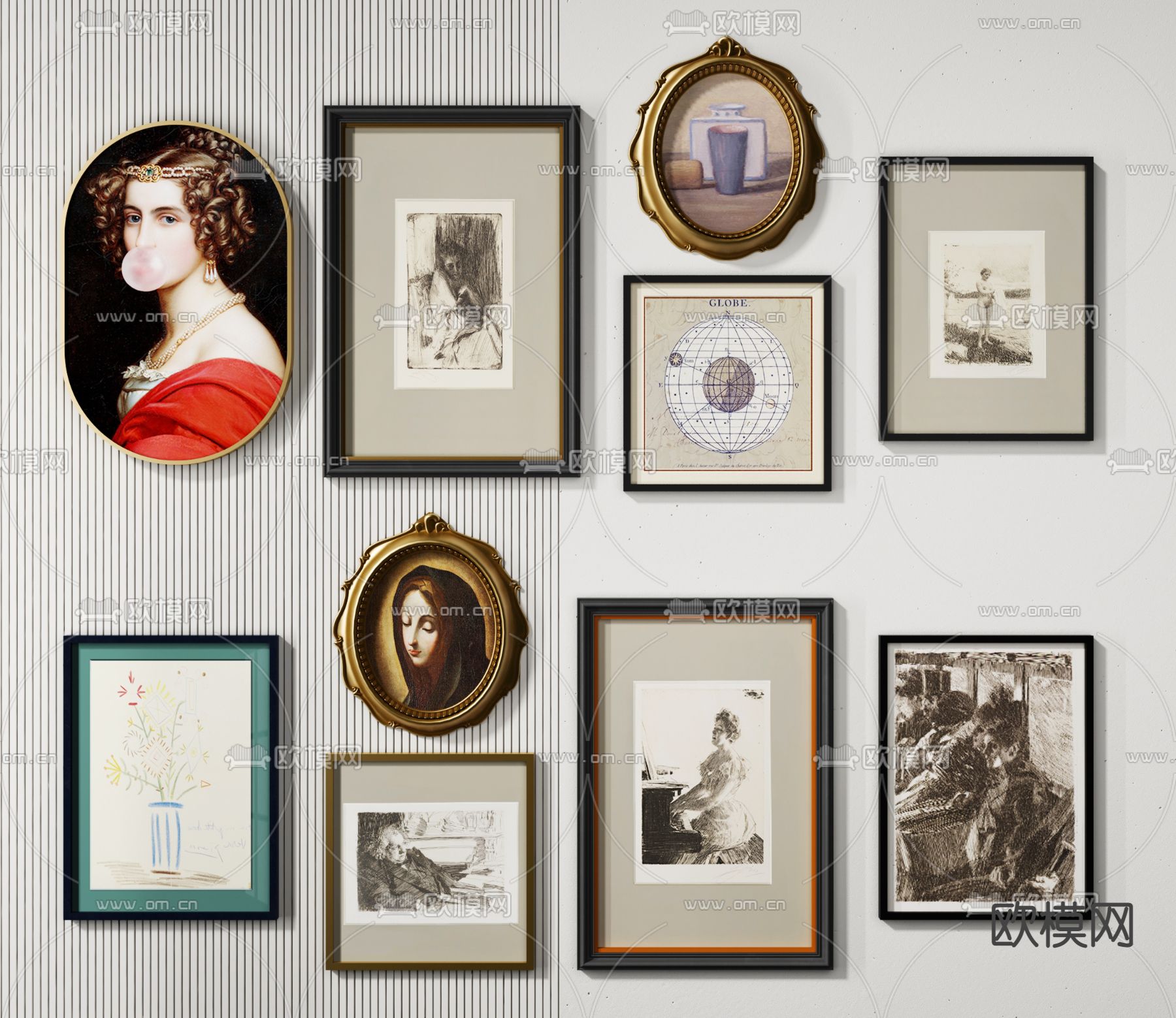 美式人物装饰画3d模型下载