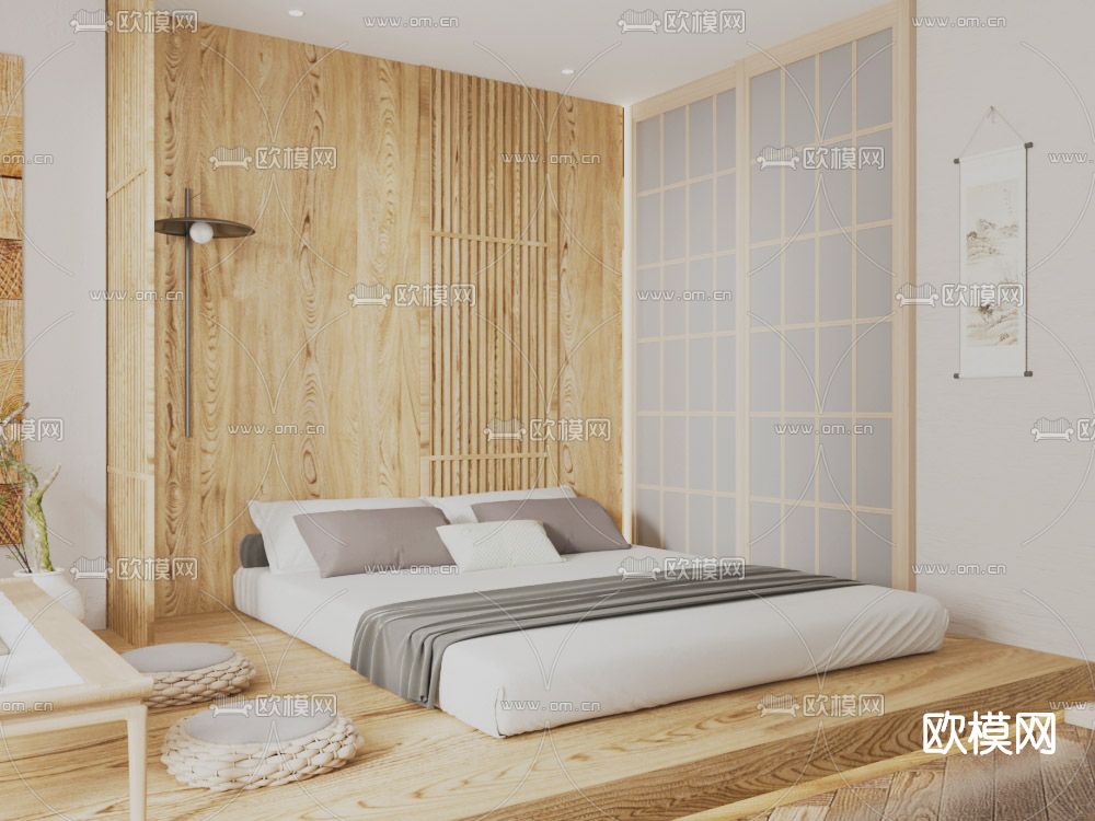 日式榻榻米卧室3d模型下载（渲染图3）