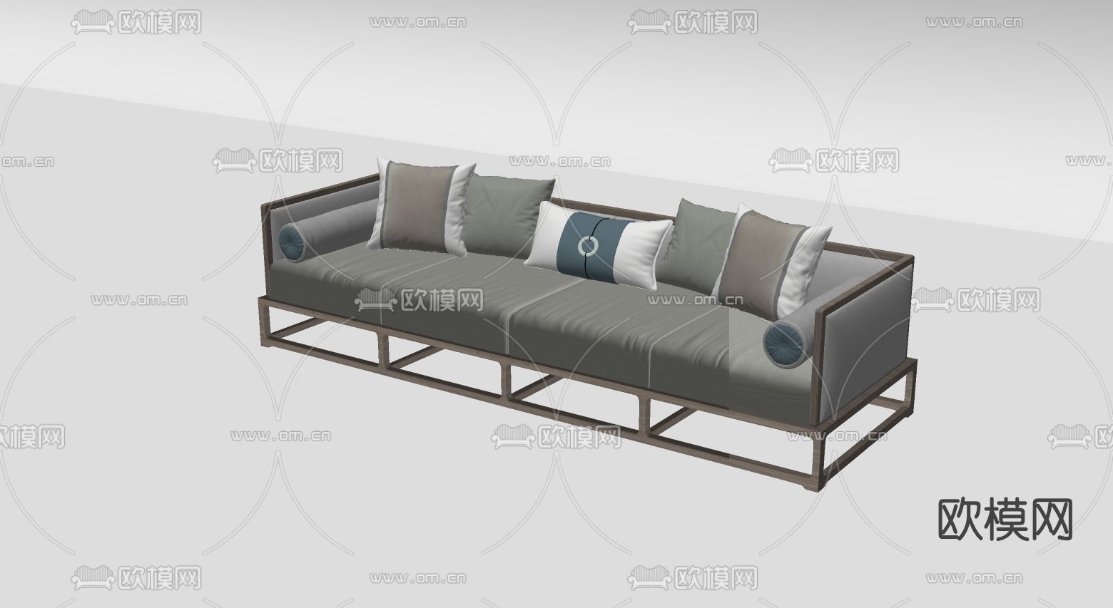 新中式实木多人沙发su模型下载（渲染图2）