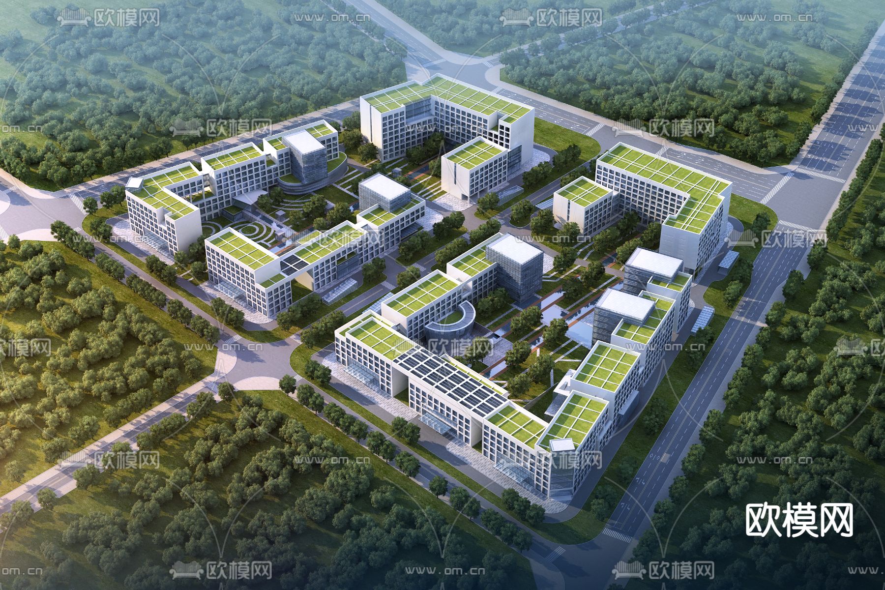 现代办公楼产业园su模型下载（渲染图2）