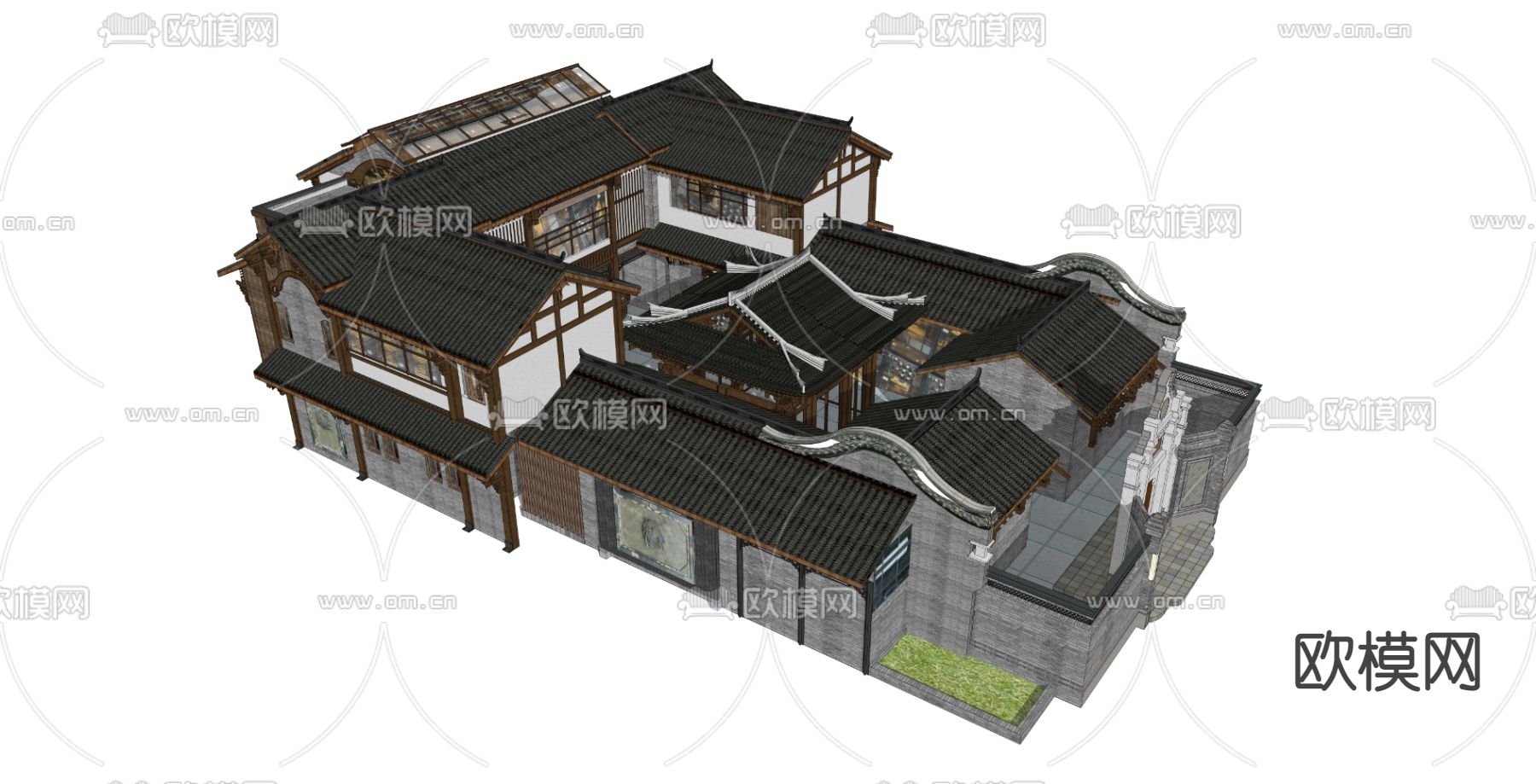 新中式四合院su模型下载（渲染图2）