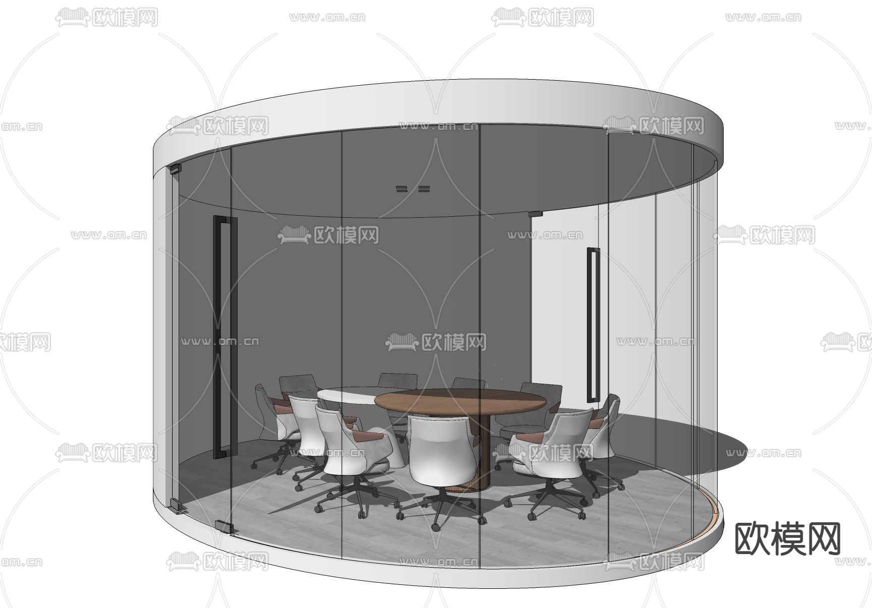 现代圆形会议桌椅su模型下载