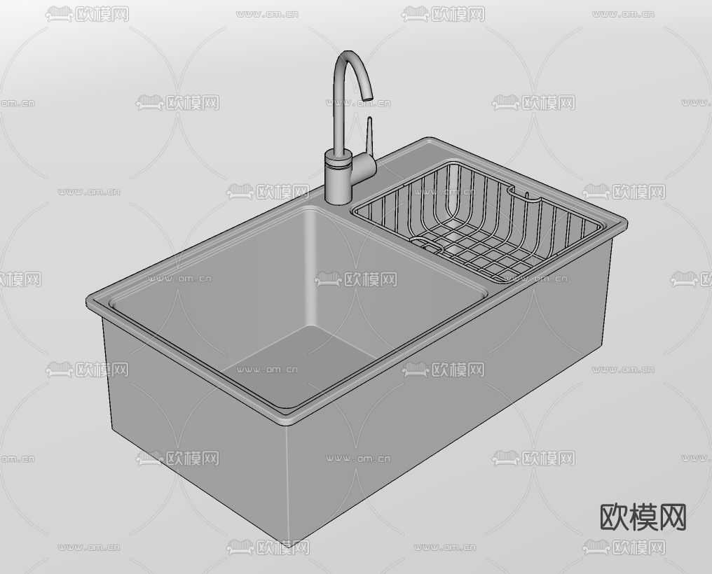 现代不锈钢水槽su模型下载（渲染图2）