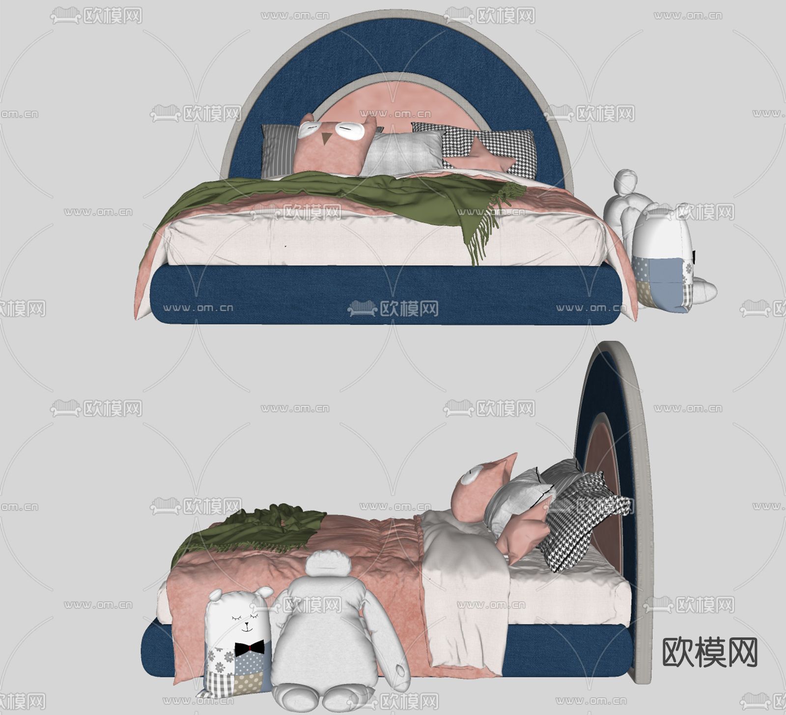 现代布艺儿童床su模型下载（渲染图2）