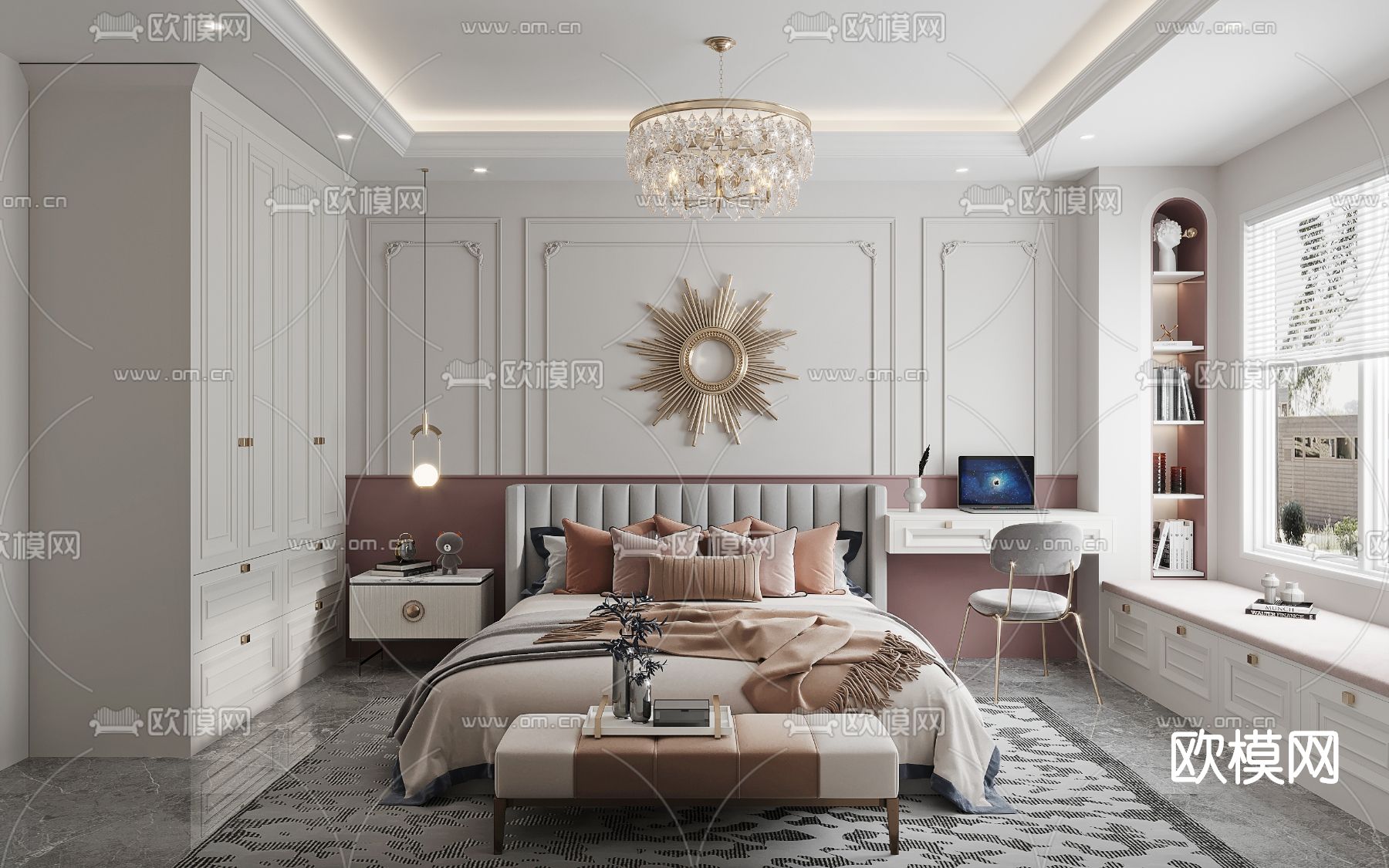 简欧轻奢卧室3d模型下载