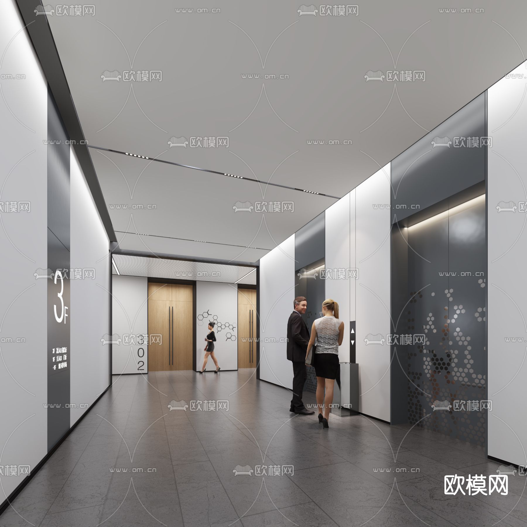 现代办公电梯厅3d模型
